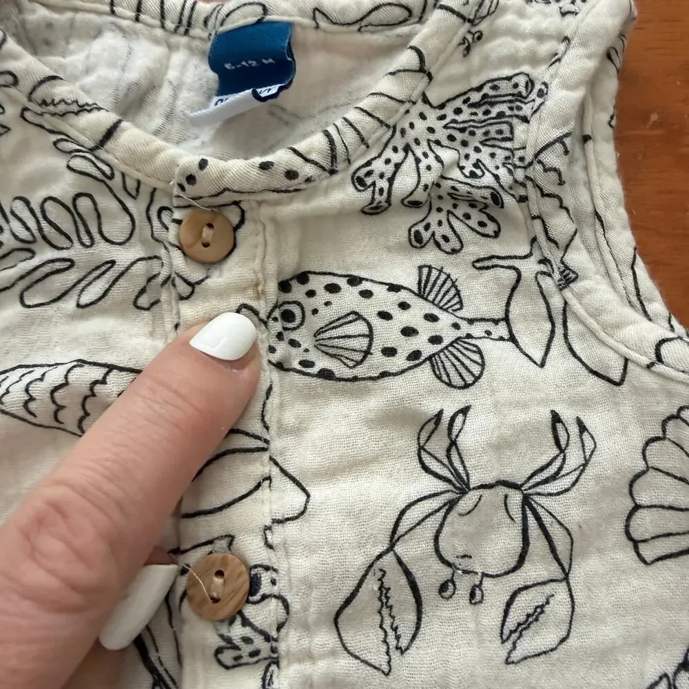 Old Navy Romper Muslin Black White Henley Button One Piece Outfit 6-12 Months - Picture 4 of 6